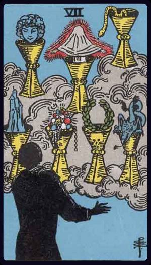 Seven of Cups in the LuciellaES Rider–Waite–Smith deck