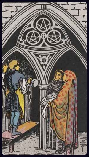 Three of Pentacles in the LuciellaES Rider–Waite–Smith deck