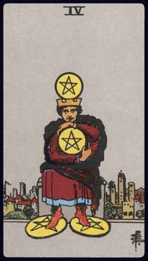 Four of Pentacles in the LuciellaES Rider–Waite–Smith deck