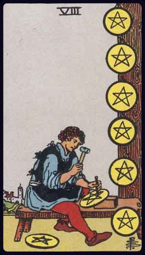Eight of Pentacles in the LuciellaES Rider–Waite–Smith deck