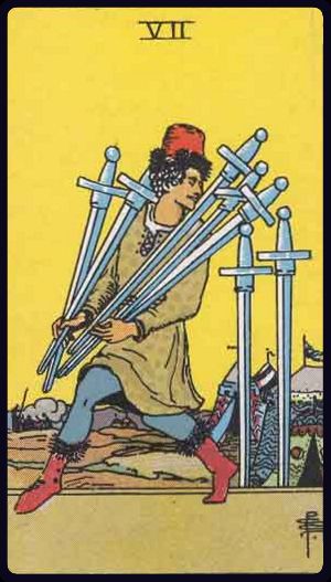 Seven of Swords in the LuciellaES Rider–Waite–Smith deck