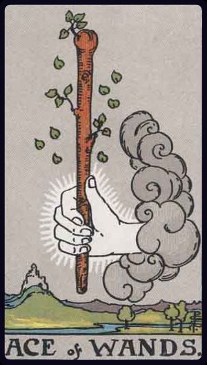 Ace of Wands in the LuciellaES Rider–Waite–Smith deck