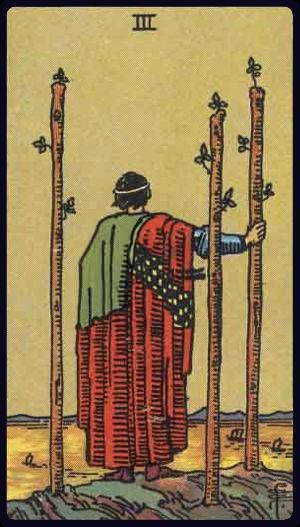 Three of Wands in the LuciellaES Rider–Waite–Smith deck