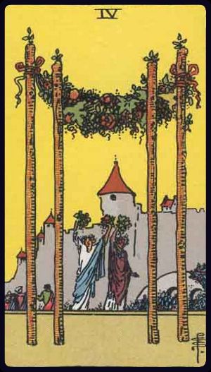 Four of Wands in the LuciellaES Rider–Waite–Smith deck