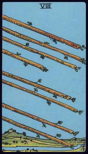 Eight of Wands in the LuciellaES Rider–Waite–Smith deck