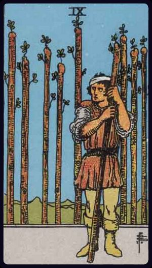 Nine of Wands in the LuciellaES Rider–Waite–Smith deck