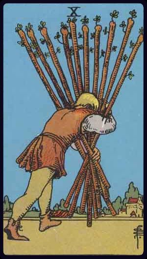 Ten of Wands in the LuciellaES Rider–Waite–Smith deck